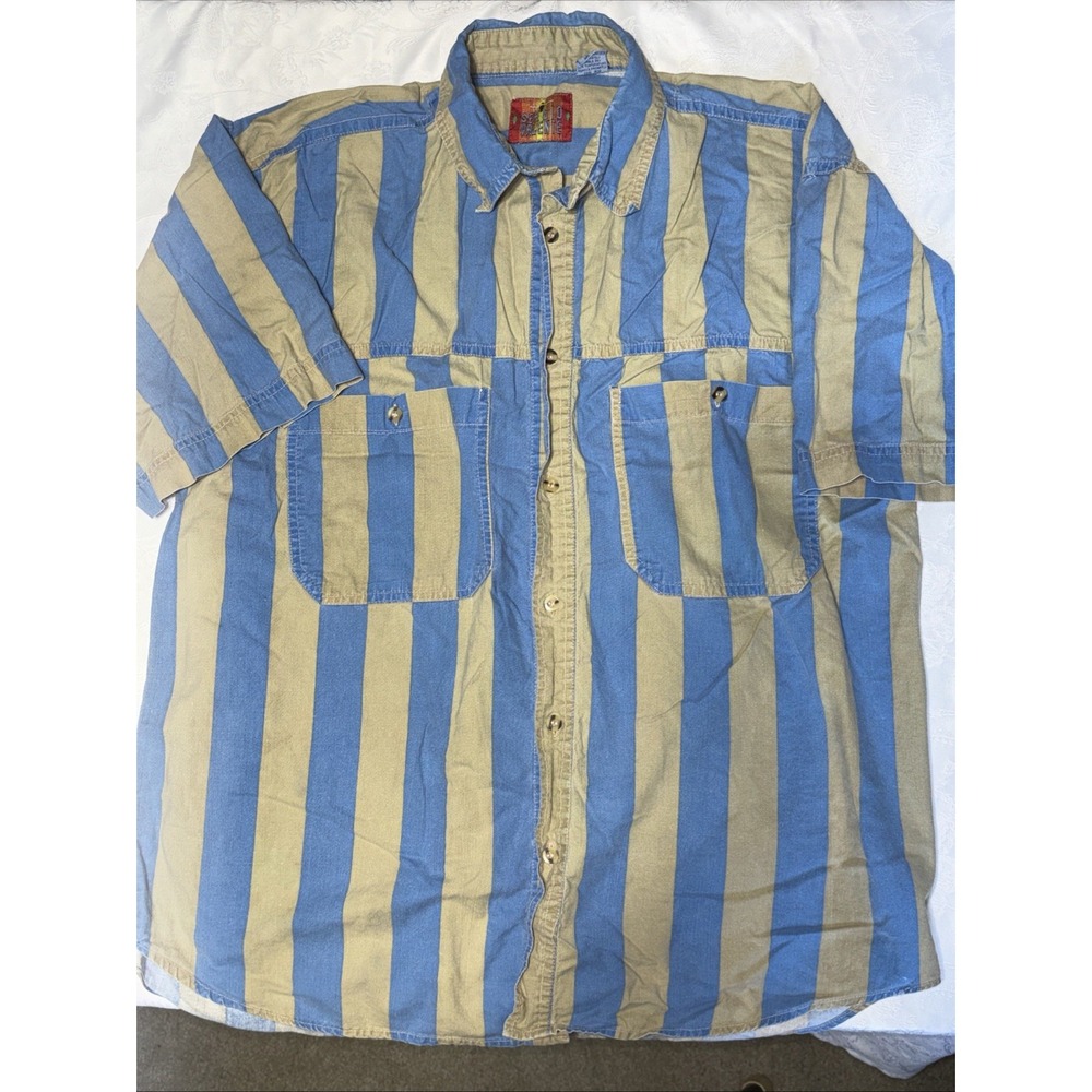 Vtg 80s SERGIO VALENTE Button Up‎  Western Shirt Brown Blue Color Block Men's L